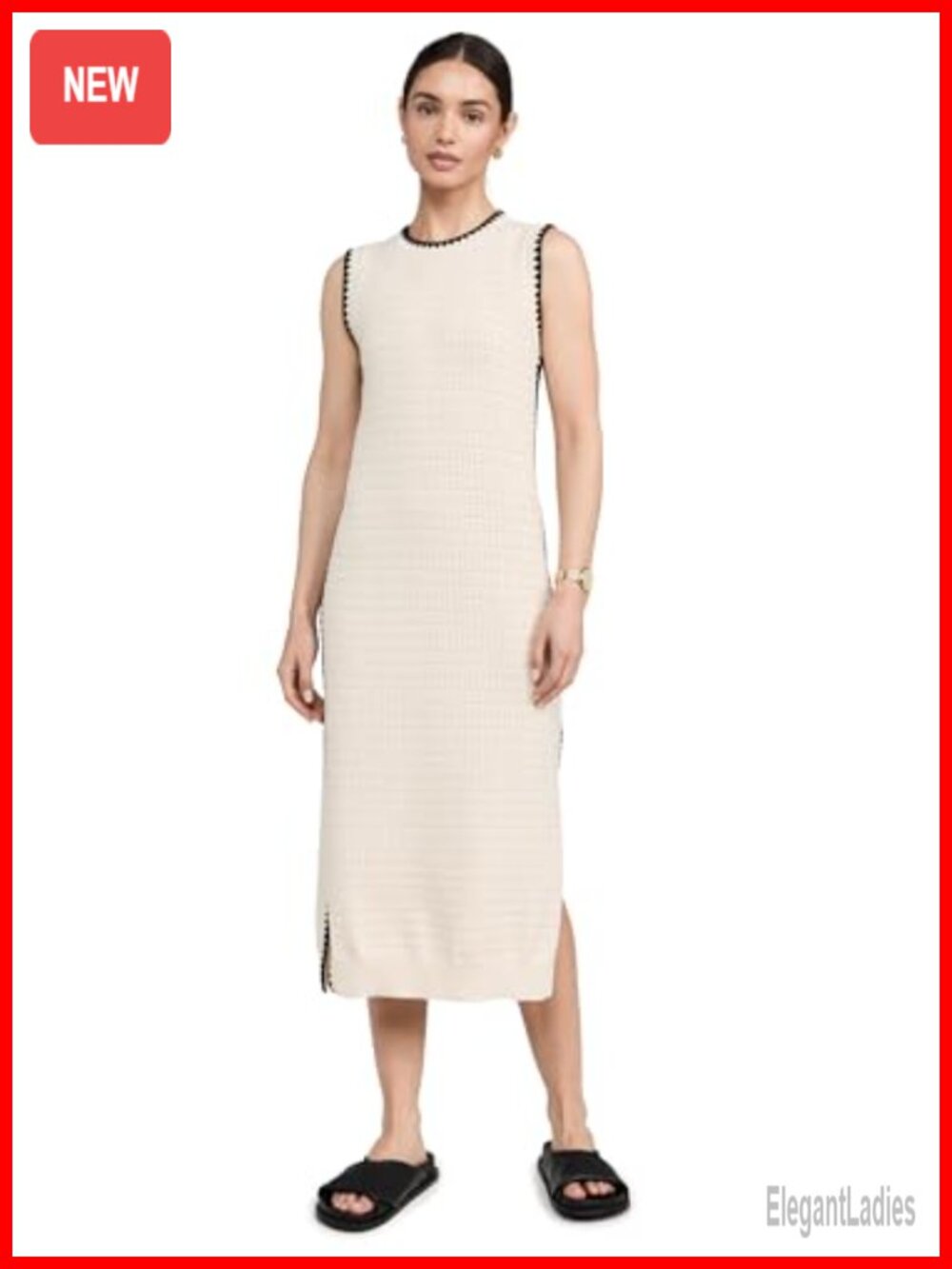 Dwight Tank Knit Dress Sleeveless Crew Neck Side Slits A-Line